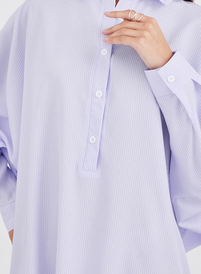 ستايلي فستان ماكسي طويل بأكمام طويلة وياقة مخططة - Image 3