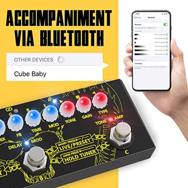 Guitar Effects Pedal with Portable Multi-Effects Processor with IR Charging, Edition, Storage, Bluetooth, Recording, Tuner, 3.5mm Headphones/Amplifier, Built-in Battery - Image 5