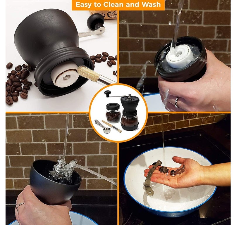 Glass Hand-Cranked Coffee Grinder Set, Manual Coffee Grinder with One Clean Brush and Spoon - Image 3