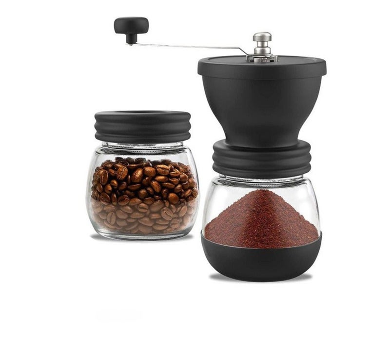 Glass Hand-Cranked Coffee Grinder Set, Manual Coffee Grinder with One Clean Brush and Spoon - Image 1