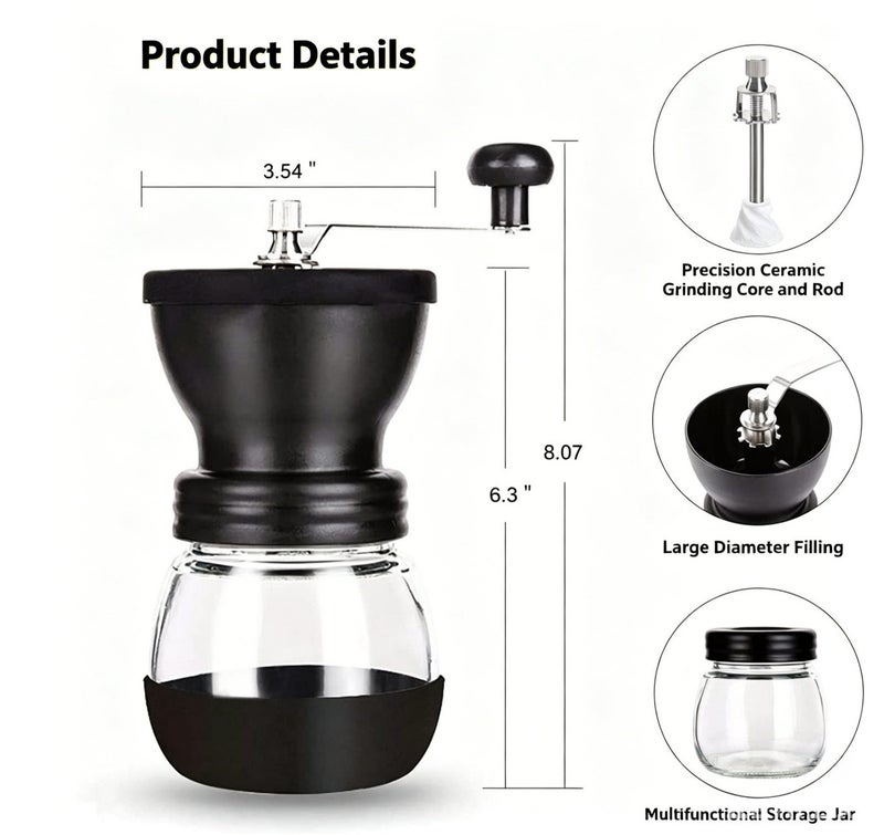 Glass Hand-Cranked Coffee Grinder Set, Manual Coffee Grinder with One Clean Brush and Spoon - Image 2