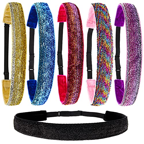 FROG SAC FROG SAC 6 Glitter Headbands for Girls Adjustable Non Slip Head Bands for Kids Cute Sparkly Stretch Elastic Hair Accessories for Gymnastics For Teen Girls Women 
