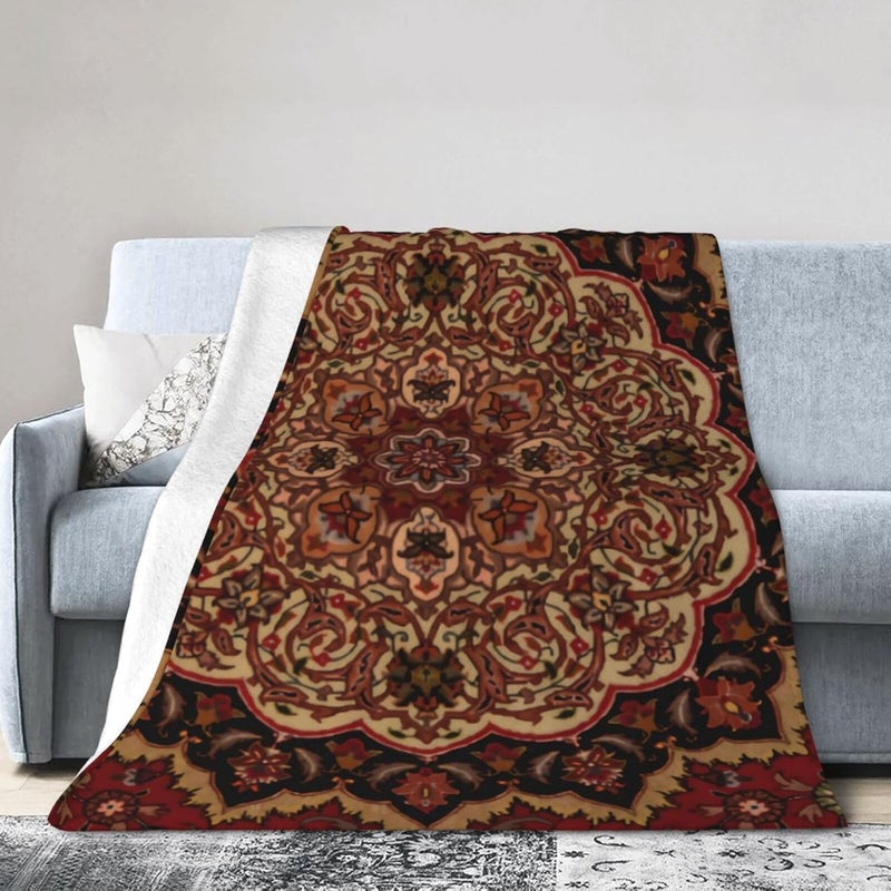 Eastern Accent Vintage Persian Pattern Flannel 50"X40" Blanket - Soft and Light All Season Comfort Blanket - Travel, Home Décor - Image 1