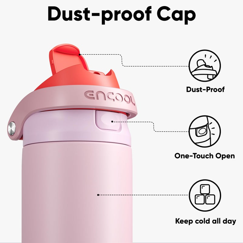 ENCOOL Leakproof Insulated Water Bottle with Straw Dual-Sip Water Bottle Bag-Safe Design for Work, Commute & Gym â€“ Keeps Drinks Cold All Day, 32 oz, Lychee Pink - Image 2