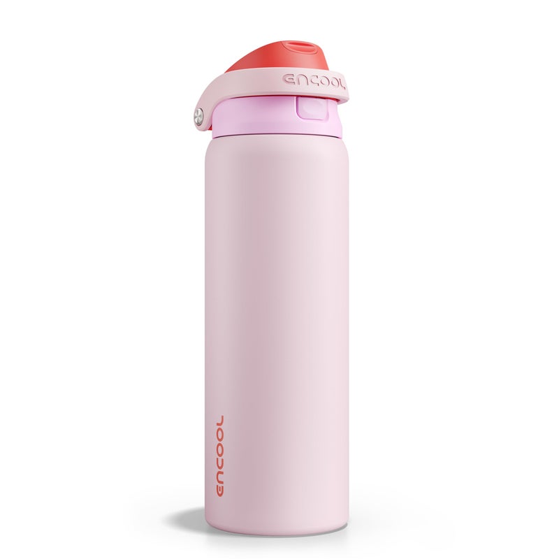 ENCOOL Leakproof Insulated Water Bottle with Straw Dual-Sip Water Bottle Bag-Safe Design for Work, Commute & Gym â€“ Keeps Drinks Cold All Day, 32 oz, Lychee Pink - Image 1