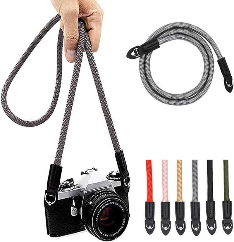 Eorefo Camera Strap Vintage 100cm Nylon Climbing Rope Camera Neck Shoulder Strap for Micro Single and DSLR Camera (Grey) - Image 1