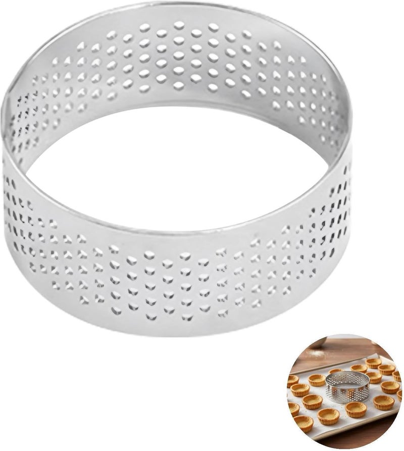 14 Pcs Perforated Tart Rings Set, 2 in Stainless Steel Round Mousse Tart Rings, 0.8 mm Thick with Vent Holes, Cake Ring Molds for Baking Desserts - Image 2