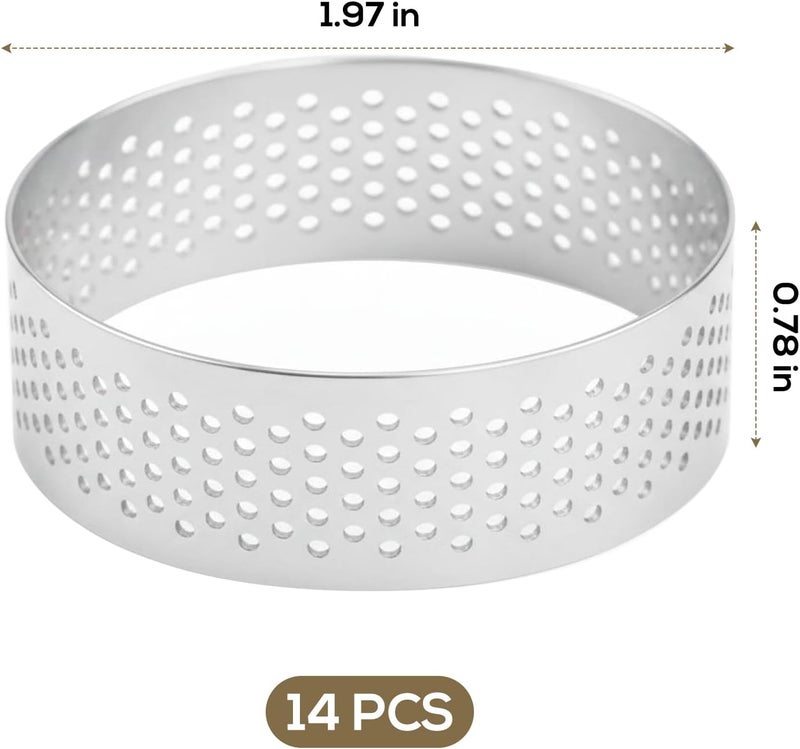 14 Pcs Perforated Tart Rings Set, 2 in Stainless Steel Round Mousse Tart Rings, 0.8 mm Thick with Vent Holes, Cake Ring Molds for Baking Desserts - Image 5