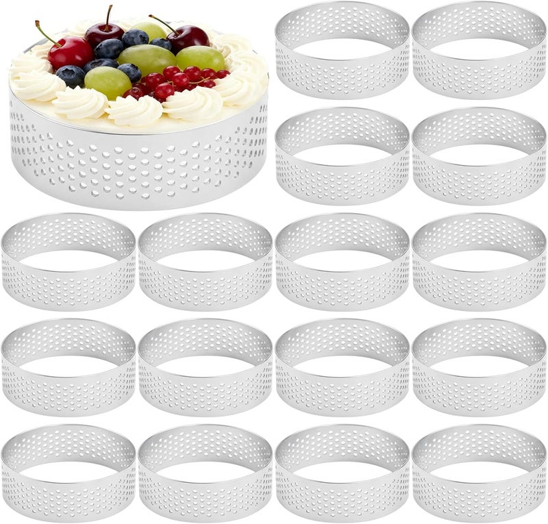 14 Pcs Perforated Tart Rings Set, 2 in Stainless Steel Round Mousse Tart Rings, 0.8 mm Thick with Vent Holes, Cake Ring Molds for Baking Desserts - Image 1