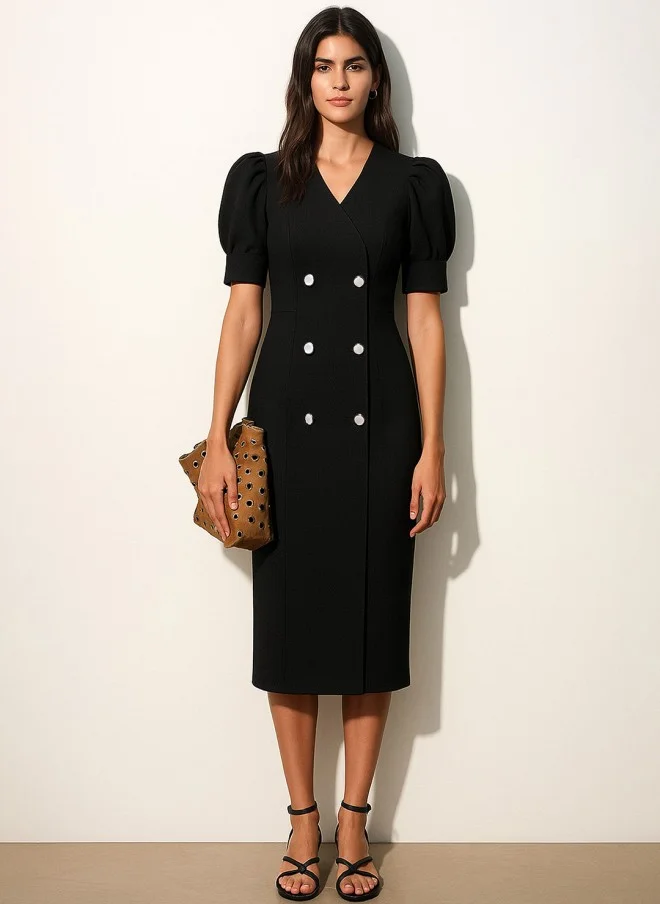 SASSAFRAS Black Bodycon Midi Dress For Women