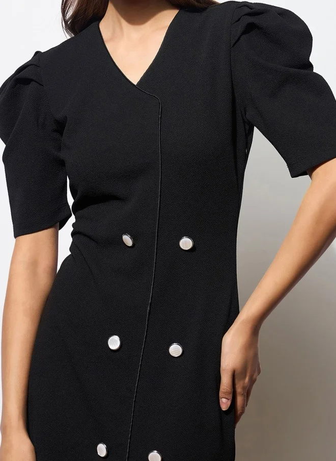 SASSAFRAS Black Bodycon Midi Dress For Women