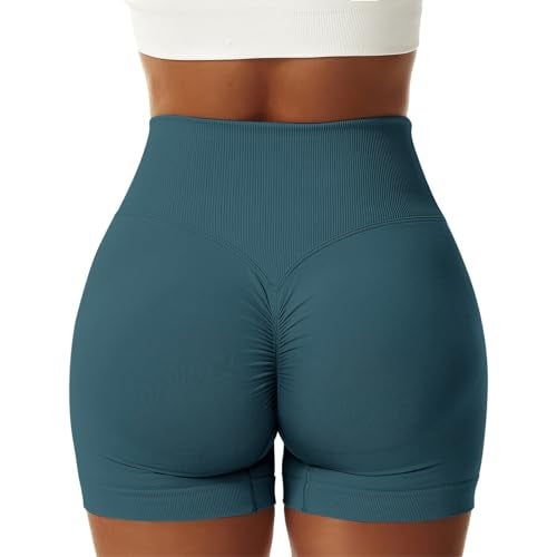 Vertvie Women's Workout Gym Shorts Booty V Cross Spandex Yoga Biker Shorts Scrunch Butt High Waisted Athletic Leggings (Dark Cyan,Large) - Image 3