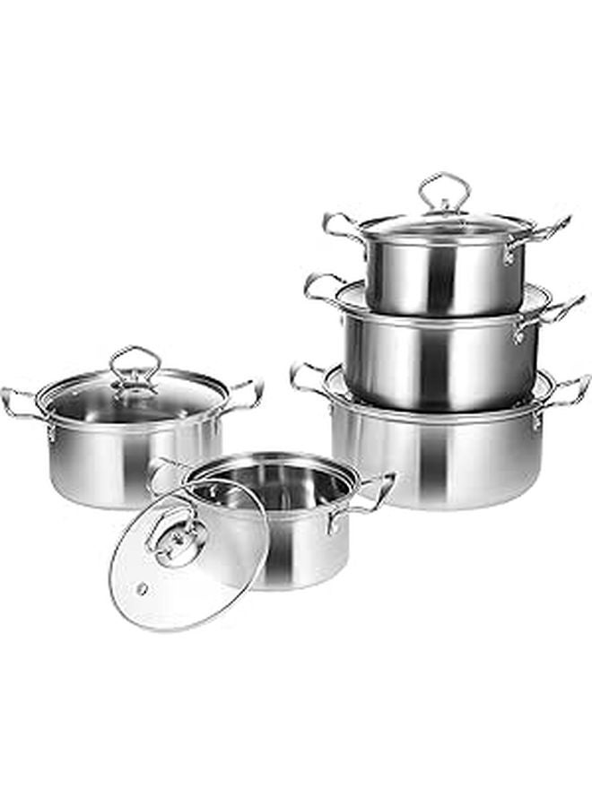 5 Piece Stainless Steel Induction Stock Pot Set With Glass Lids And Double Handles - Image 1