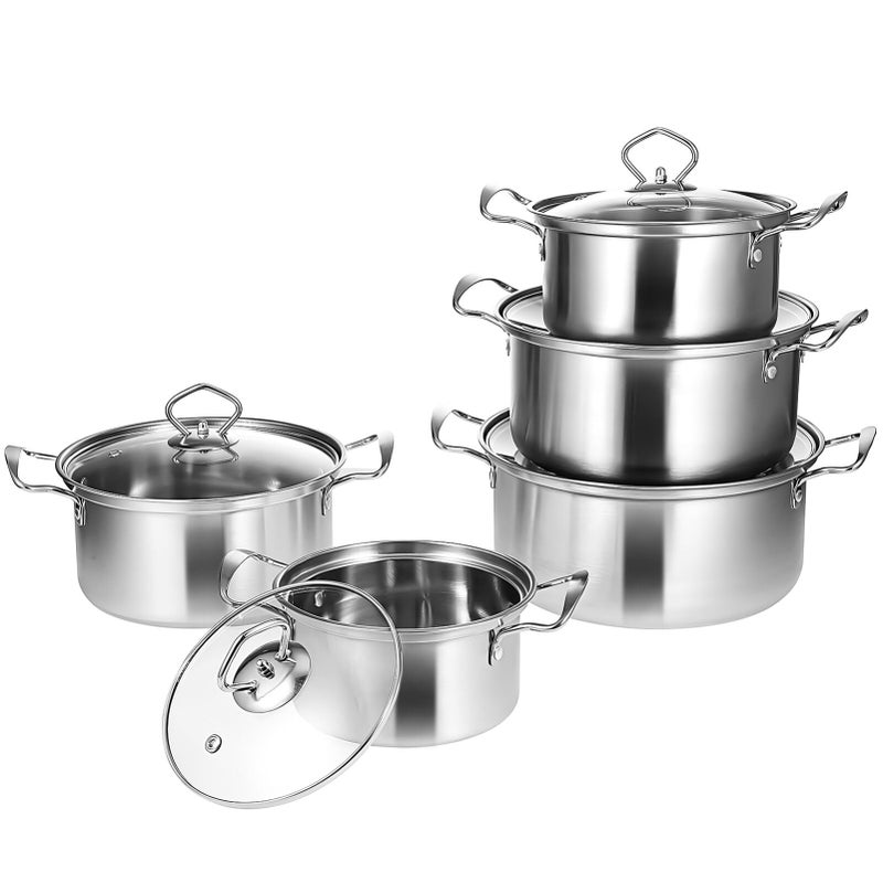 5 Piece Stainless Steel Induction Stock Pot Set With Glass Lids And Double Handles - Image 2