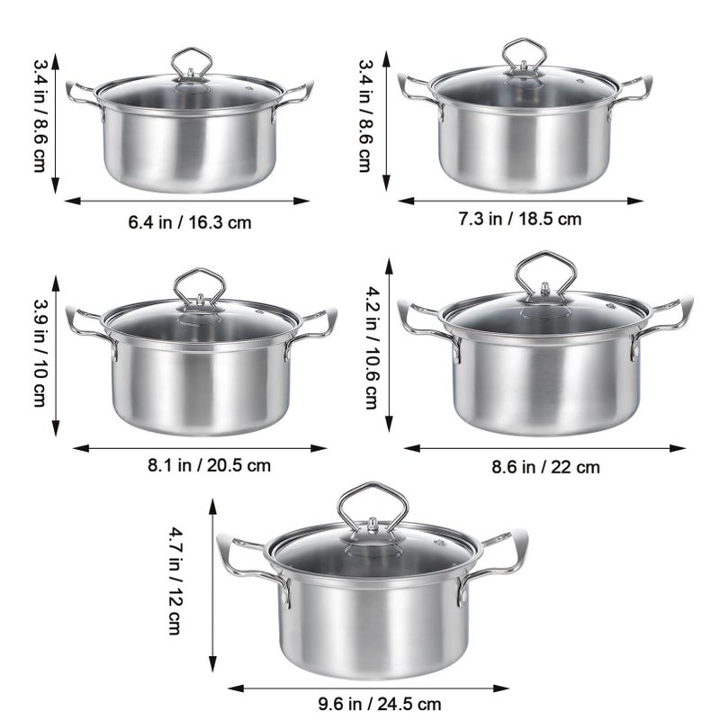 5 Piece Stainless Steel Induction Stock Pot Set With Glass Lids And Double Handles - Image 3
