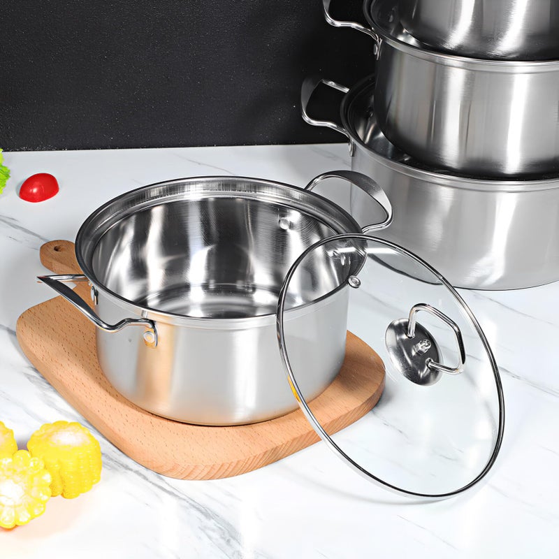 5 Piece Stainless Steel Induction Stock Pot Set With Glass Lids And Double Handles - Image 4