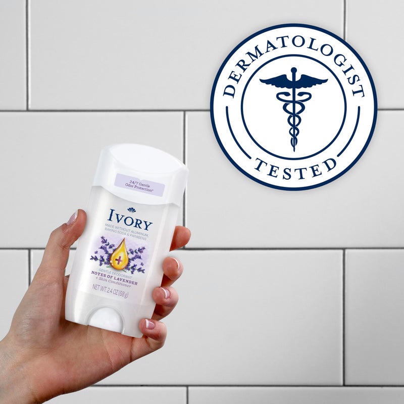 Ivory Aluminum Free Deodorant, Hint of Lavender, 24hr Gentle Deodorant, Dermatologist Tested, Baking Soda Free, Paraben Free, 2.4oz (Pack of 6) - Image 3