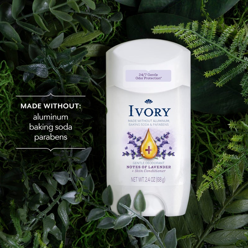 Ivory Aluminum Free Deodorant, Hint of Lavender, 24hr Gentle Deodorant, Dermatologist Tested, Baking Soda Free, Paraben Free, 2.4oz (Pack of 6) - Image 2