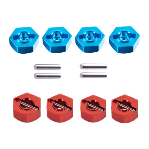 UURCSKY 8pcs/Set Aluminum 12mm Wheel Hex Hubs Drive Adapter 5mm Thickness with 2x10mm pins for Redcat Axial HSP WLtoys Himoto Truck Model Car Upgrade Parts(Blue+Red) - Image 4