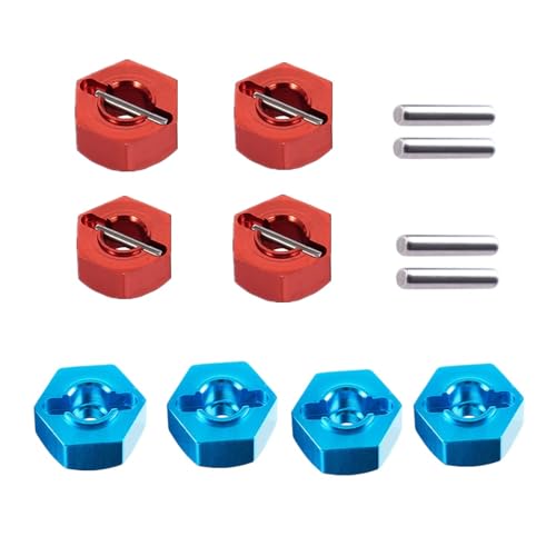 UURCSKY 8pcs/Set Aluminum 12mm Wheel Hex Hubs Drive Adapter 5mm Thickness with 2x10mm pins for Redcat Axial HSP WLtoys Himoto Truck Model Car Upgrade Parts(Blue+Red) - Image 1
