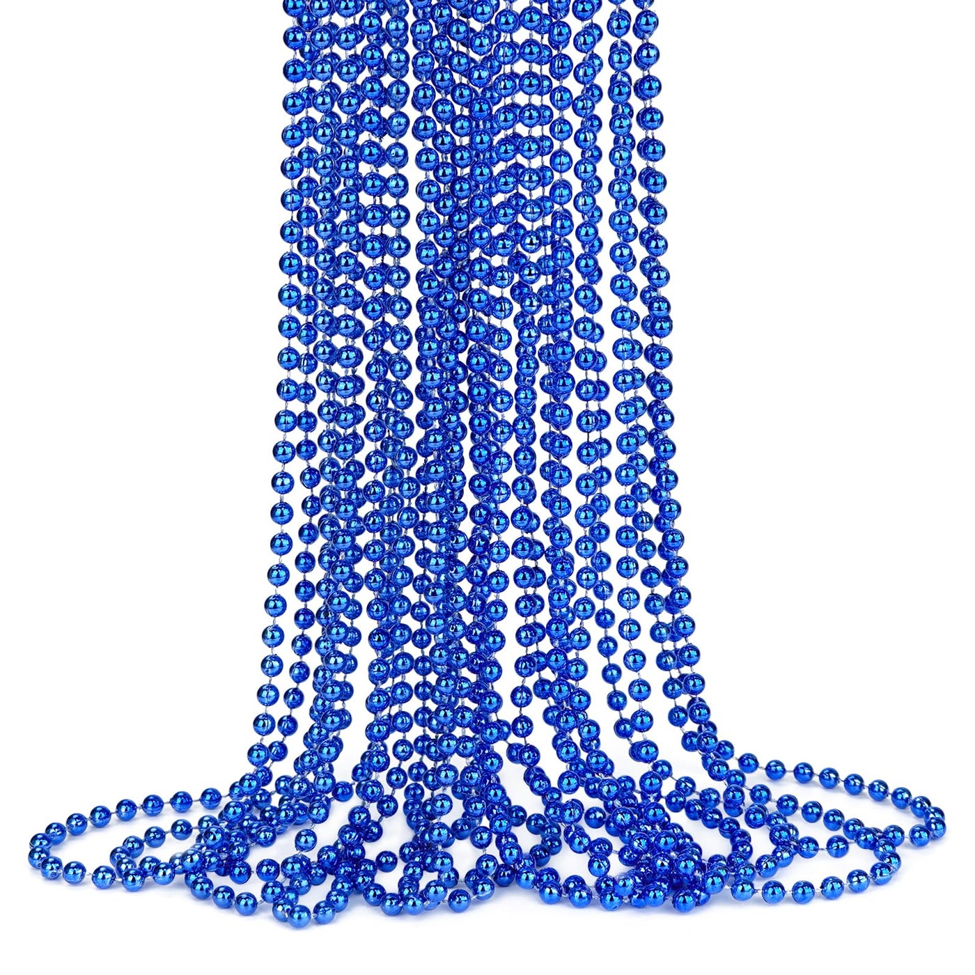 YAXINRUI 15 PCS Blue Bead Necklaces, Blue Mardi Gras Christmas Bead Necklaces, Blue Patriotic Necklace, 33 Inch 7 mm Round Beaded Necklaces for Mardi Gras Christmas 4th of July Festive Events