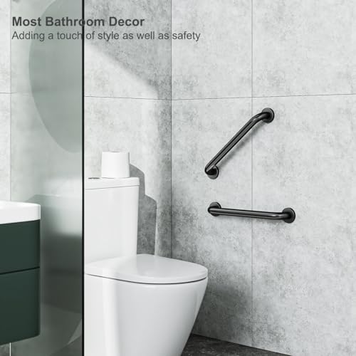 FANHAO 2 Pack Shower Grab Bar, 16 Inch Stainless Steel Bathroom Grab Bar Handicap Bars, Heavy Duty Shower Handle Bath Handle, Safety Bars for Seniors, Elderly or Handicapped (Matte Black) - Image 5