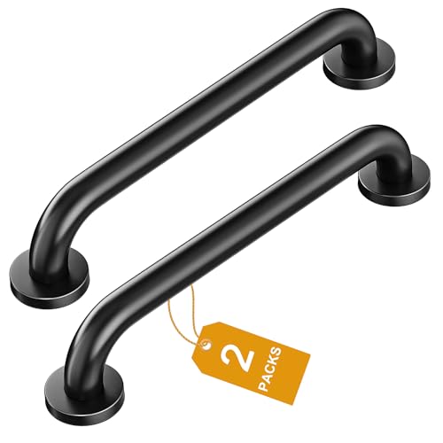 FANHAO 2 Pack Shower Grab Bar, 16 Inch Stainless Steel Bathroom Grab Bar Handicap Bars, Heavy Duty Shower Handle Bath Handle, Safety Bars for Seniors, Elderly or Handicapped (Matte Black) - Image 1