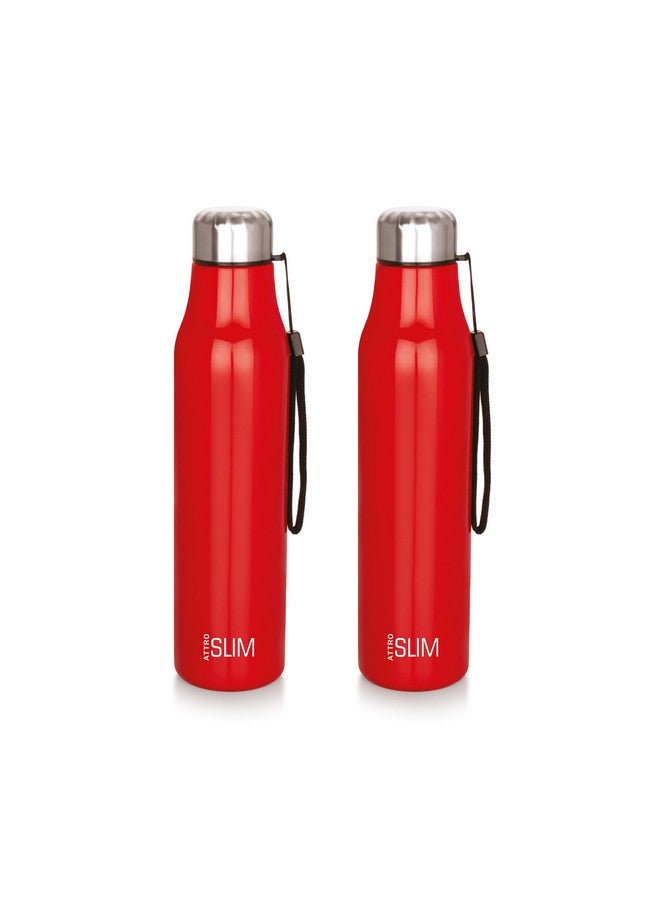ATTRO Slim Stainless Steel Single Wall 1100ml Water Bottle, Light Weighted Leak -Proof Use for Office, School, Outdoor & Gym-Red, Set of 2 - Image 1