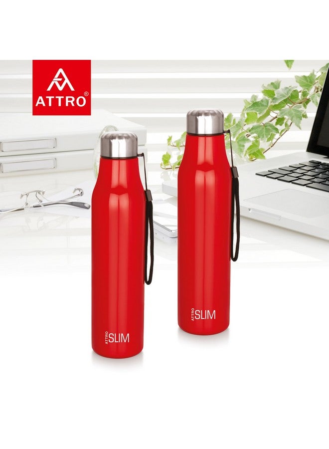 ATTRO Slim Stainless Steel Single Wall 1100ml Water Bottle, Light Weighted Leak -Proof Use for Office, School, Outdoor & Gym-Red, Set of 2 - Image 2