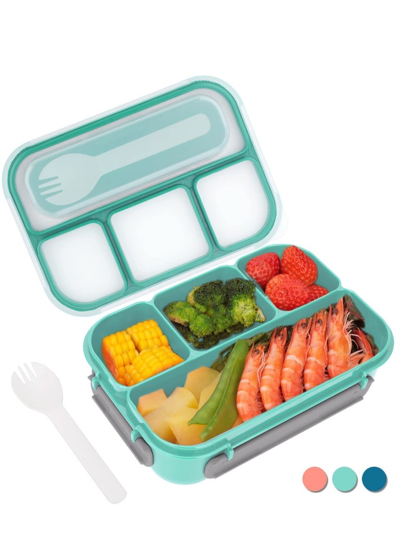 SYOSI Bento Box,Bento Box Adult Lunch Box, Containers for Toddler Kids Adults, 1300ml-4 Compartments&Fork, Leak-Proof, Microwave Dishwasher Freezer Safe, Bpa Free(Green) - Image 1