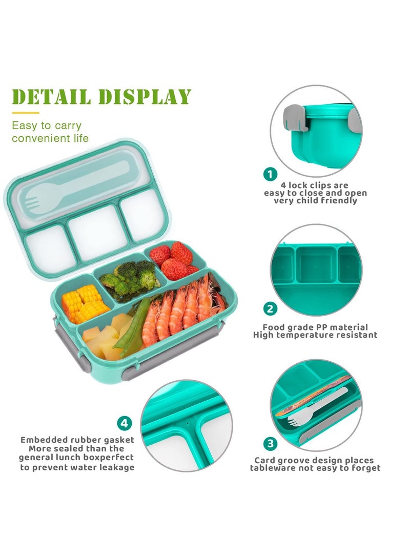 SYOSI Bento Box,Bento Box Adult Lunch Box, Containers for Toddler Kids Adults, 1300ml-4 Compartments&Fork, Leak-Proof, Microwave Dishwasher Freezer Safe, Bpa Free(Green) - Image 4