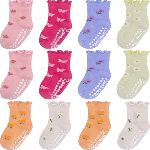 Aroveea Baby Toddler Socks Grip Non Slip Boys Girls Cotton 12 Pack for 6-12 Months Kids Ankle Cute Socks 6M-7Years - Image 1