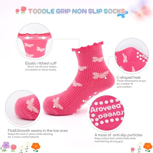 Aroveea Baby Toddler Socks Grip Non Slip Boys Girls Cotton 12 Pack for 6-12 Months Kids Ankle Cute Socks 6M-7Years - Image 2