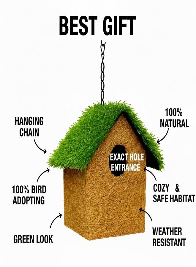 LIVEONCE Hanging Coconut Coir Bird House Pack of 2 - Image 5