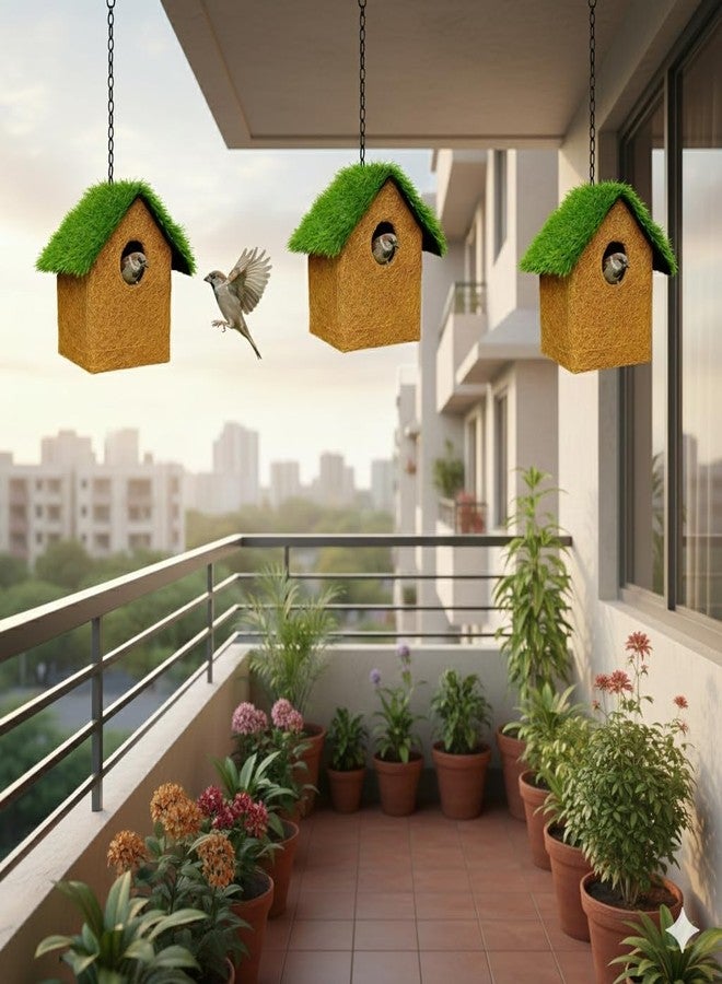 LIVEONCE Hanging Coconut Coir Bird House Pack of 2 - Image 4