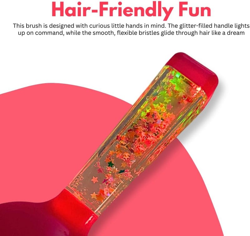 Glitters Kids Sparkle Hair Brush with Floating Star Glitter, Easy-Grip Handle, Flexible Bristles (Red) - Image 3