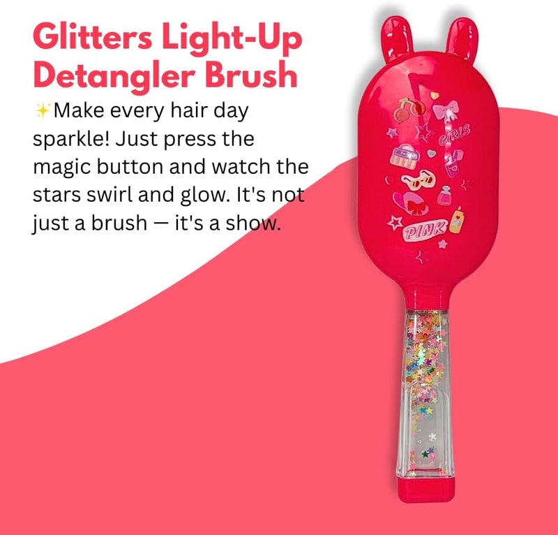 Glitters Kids Sparkle Hair Brush with Floating Star Glitter, Easy-Grip Handle, Flexible Bristles (Red) - Image 2
