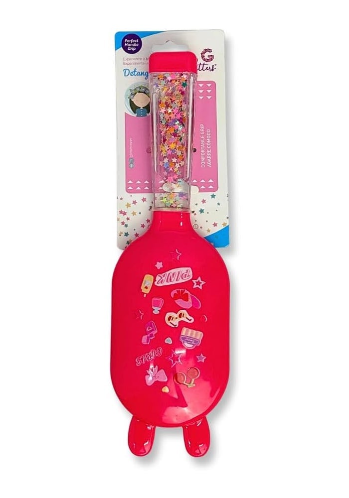 Glitters Kids Sparkle Hair Brush with Floating Star Glitter, Easy-Grip Handle, Flexible Bristles (Red) - Image 1