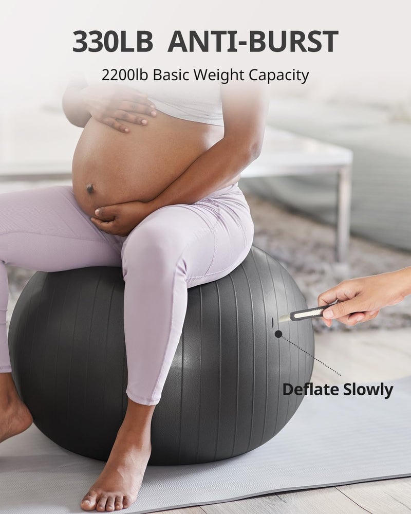 Trideer Extra Thick Yoga Ball Exercise Ball, 5 Sizes Ball Chair, Heavy Duty Swiss Ball for Balance, Stability, Pregnancy and Physical Therapy, Quick Pump Included (Black, M(19-22ines/48-55cm)) - Image 3