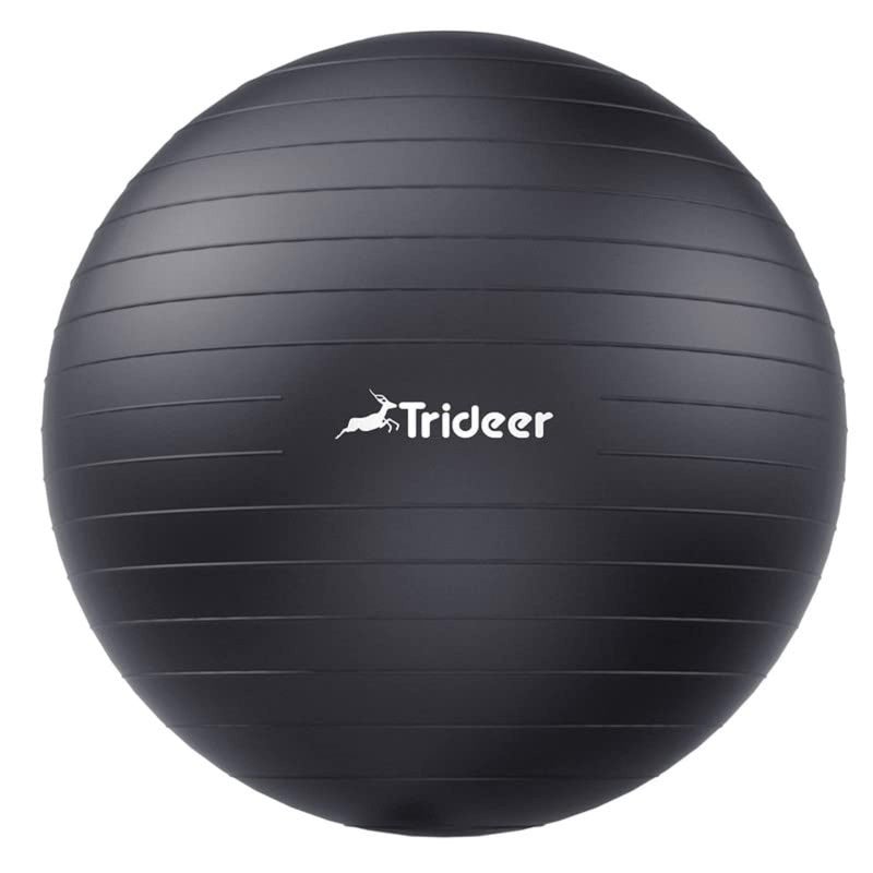 Trideer Extra Thick Yoga Ball Exercise Ball, 5 Sizes Ball Chair, Heavy Duty Swiss Ball for Balance, Stability, Pregnancy and Physical Therapy, Quick Pump Included (Black, M(19-22ines/48-55cm)) - Image 1