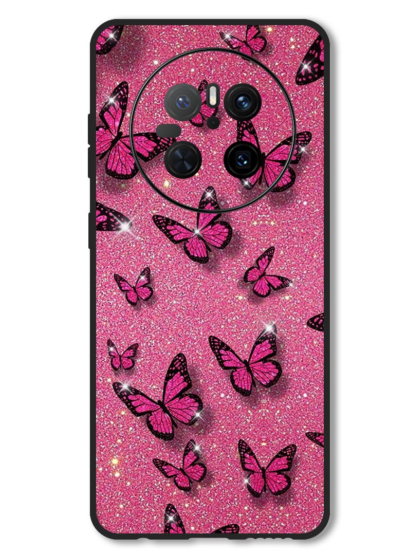 Theodor Case Compatible with Huawei Mate 70 Protection Shockproof Bumper Cover Pink Butterflies - Image 1