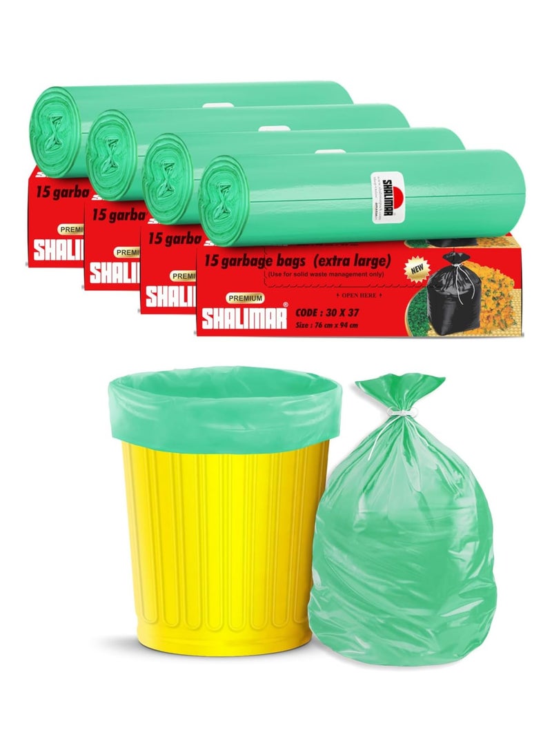 shalimar Shalimar Extra Large Garbage Bag – 60 Bags (4 Rolls) – 76 x 93 cm – Fits 35 to 45 Gallon Bins – Leak-Proof Dustbin/Trash Bags – Green  - Image 1