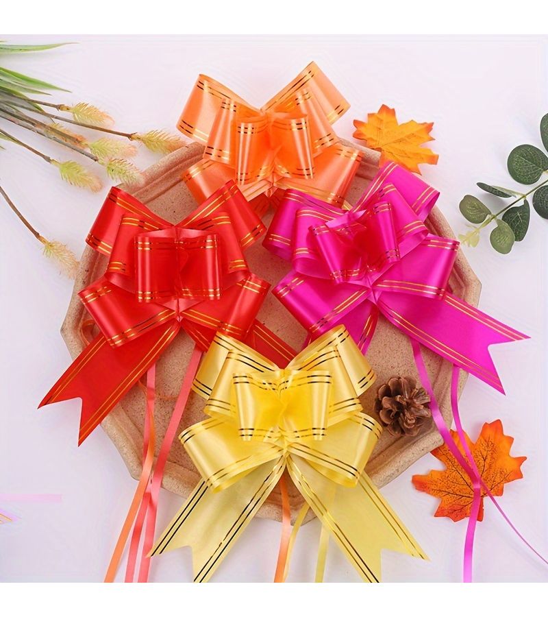 Pink 30pcs Large Gift Wrapping Bows 5.5 Inch Diameter Gold Border - Image 2