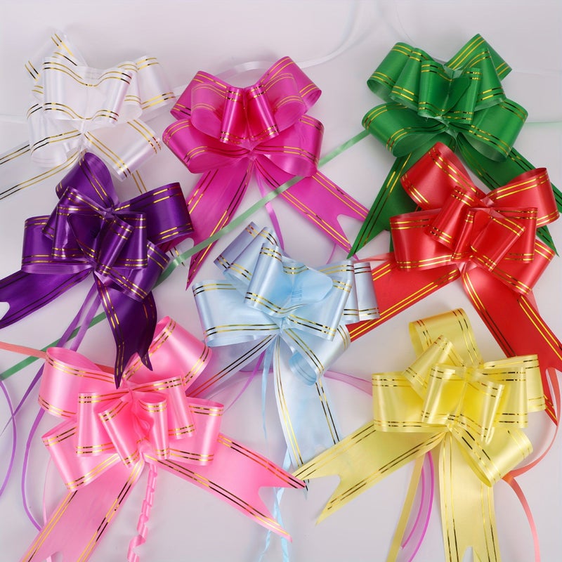 Pink 30pcs Large Gift Wrapping Bows 5.5 Inch Diameter Gold Border - Image 1