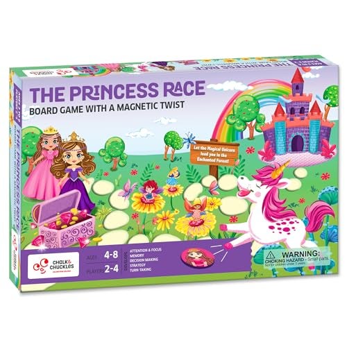 CHALK AND CHUCKLES Chalk & Chuckles Princess Race Board Game for Kids with Magnetic Twist, Unicorn Toys for Kids, Fun Strategy & Memory Game, Gift for Girls & Boys Ages 3, 4, 5, 6, 7, 8 Years, 2-4 Players - Image 1