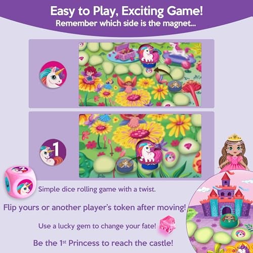 CHALK AND CHUCKLES Chalk & Chuckles Princess Race Board Game for Kids with Magnetic Twist, Unicorn Toys for Kids, Fun Strategy & Memory Game, Gift for Girls & Boys Ages 3, 4, 5, 6, 7, 8 Years, 2-4 Players - Image 4