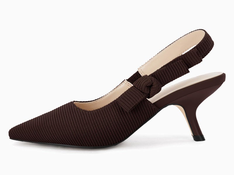 Coutgo Womens Slingback Kitten Heels Closed Pointed Toe Bowknot Knitted Slip On Work Pumps Dress Shoes, Coffee, Size 7 - Image 4