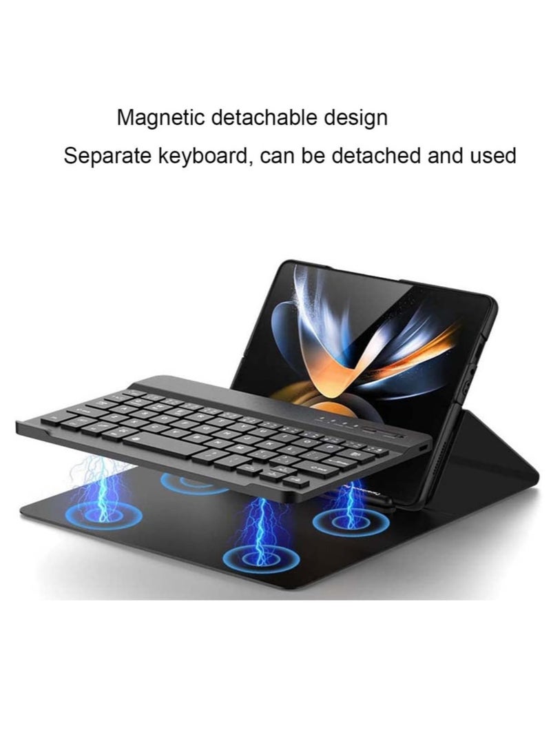 ELTRAZONE Samsung Galaxy Z Fold 4/ Z Fold 3 Phone Keyboard Shell + Phone Case,Deformable Folding Detachable Bluetooth Keyboard Holster Leather Keyboard Stand Cover - Image 3
