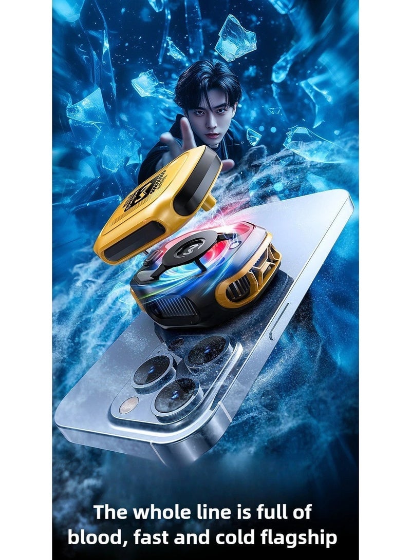 MEMO CX12 Semiconductor Phone Cooler for Game Fan PUBG, 2-Speed Adjustable Portable Phone Cooling Radiator Without Noise, AI Smart Temperature Control Yellow Cell Phone Cooler for Mobile Gaming & Live Streaming - Image 4