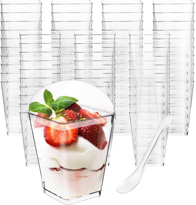 Monrocco 50 Pack 5 oz Plastic Dessert Cups with Lids and Spoons, Small Parfait Yogurt Pudding Cups with Lids for Party, Clear Mini Dessert Shooter Cup for Fruit Trifle Ice Cream - Image 1